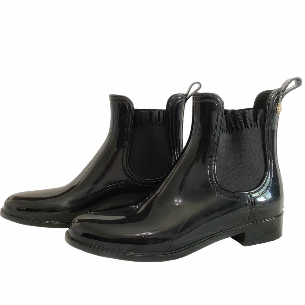 LEMON JELLY BLACK RUBBER RUFFLE BOOTIES RAIN BOOTS VEGAN BLACK ANKLE BOOT - 9